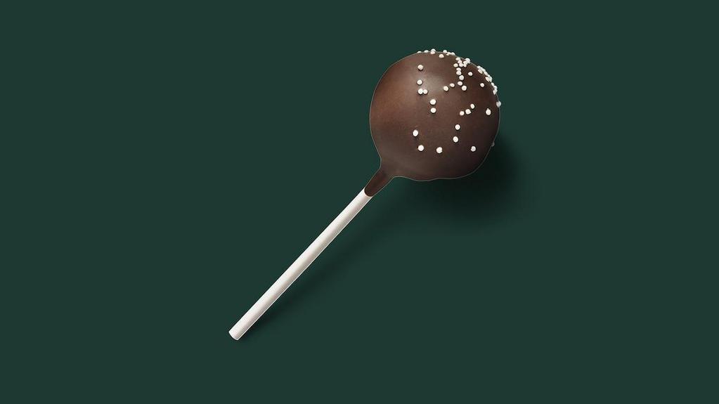Chocolate Cake Pop · Bite-sized chocolate cake mixed with chocolate buttercream, dipped in chocolaty icing and topped with white sprinkles. - VEGETARIAN