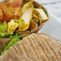 Grilled Chicken Wrap · Wheat wrap, chicken breast, Romaine lettuce, tomatoes and curry aioli.