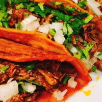 Birria  W/ Cheese · Beef Birria (mexican stew-mad with blended chile peppers simmered with beef stew meat)  garn...