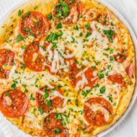 Pepperoni Pizza · A traditional America pizza topped with san marzano tomato sauce, melted mozzarella cheese, ...