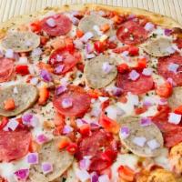 Supreme Pizza · Pepperoni, sausage, red onions, peppers.