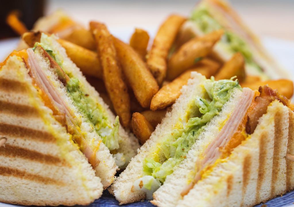 Club Sandwich · Sliced turkey. Provolone cheese, avocado, bacon, tomatoes, lettuce and mayo on a Texas toast.