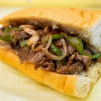 Cheese Steak (Whole) · 85% lean sirloin freshly grilled with fresh grilled onions, mushrooms, and peppers.  Plus ch...