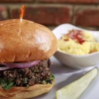 Blackbean Burger · The Best Black Bean Burger in the ATL!! Homemade!  Topped with chipotle mayo and lettuce, to...