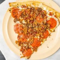 Big Mama Pizza · Pepperoni, ground sausage, ground beef, bacon and mozzarella cheese.