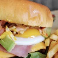 Hamburguesa Budare · Meat or chicken or mixed. American cheese, tomato, lettuce, bacon, fried egg, ham, and sauces.