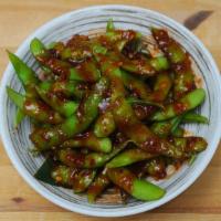 Sweet & Spicy Edamame · Tossed with sweet and spicy miso