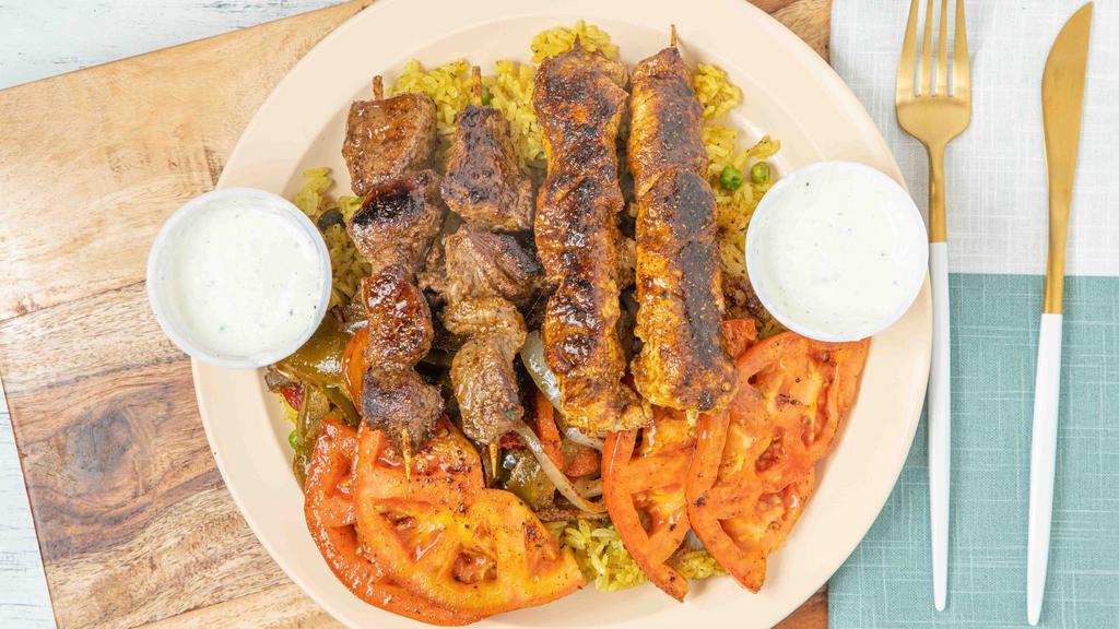 Kabob Platter With One Side · Steak and chicken.