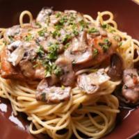 Chicken Cacciatore · Yummy sautéed mushrooms, green peppers, and onions mixed in with strips of chicken breast an...