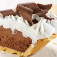 French Silk Pie Slice · Velvety smooth chocolate silk covered with real whipped cream and milk chocolate curls, insi...