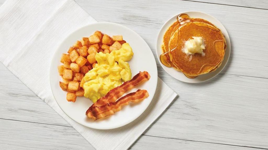 The Big Breakfast · Start with scrambled eggs, twelve bacon strips or sausage links or a combination of both, country potatoes, plus twelve buttermilk pancakes. (Serves 4 - 6)