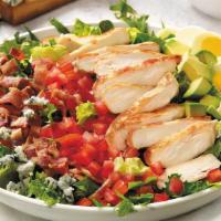 Cobb Salad · Grilled chicken breast, bacon, avocado, hard-boiled egg, tomato, crumbled Bleu cheese on mix...