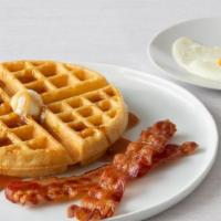 Belgian Waffle Combo* · One egg, any style, and a Belgian waffle with two cherrywood-smoked bacon strips, two sausag...