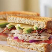 Turkey Bacon Avocado Melt · Hand-carved turkey breast with bacon, avocado, Pepper Jack cheese, red onion, tomato and may...
