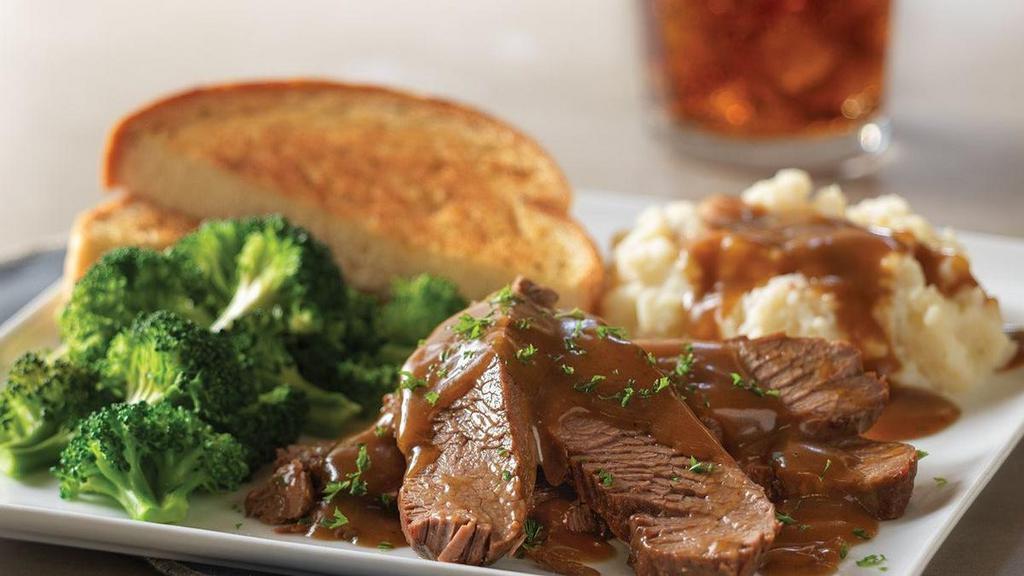 Pot Roast · Served with mashed potatoes and brown gravy and Texas toast.