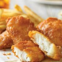 Fish & Chips · Golden-fried white fish with tartar sauce, seasoned French fries and Texas toast.