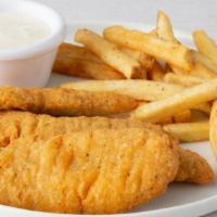 Clucker Dunkers · Crispy chicken tenders served with ranch dressing.