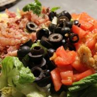 Cobb Salad · Mixed greens, fried chicken, eggs, bacon, black olives, and tomatoes with gorgonzola vinaigr...