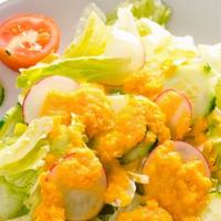 Garden Salad · Lettuce, tomatoes, carrots, and cucumbers served with ginger dressing.