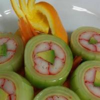Fabulous Cucumber Wrap · Crab, avocado, roe, and sesame in rice vinegar with a drizzle of sweet miso sauce. Made with...