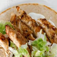 Chicken Pita · Grilled chicken breast with lettuce, onion, tomato, and tzatziki sauce.