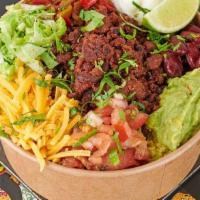 Beyond Meat Bowl · Plant-based Beyond Meat with rice, shredded cheese, spiced fajita veg, beans, lettuce, pico ...
