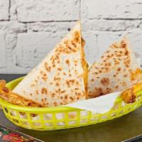 Beyond Meat Quesadilla · Plant-based Beyond Meat with shredded cheese, queso, and your choice of sauce.