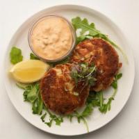 Crab Cakes · Lump crab, Calabrian chili remoulade.