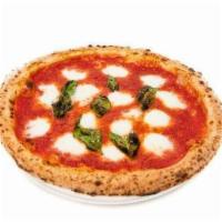 Margherita Pizza · Crushed tomato, local mozzarella, fresh. basil, parmigiano, extra virgin olive oil.