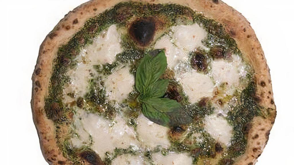 Verde Pizza · Green pie (pinenut-basil pesto),. fresh mozzarella, aged parmigiano.