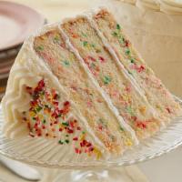 Birthday Cake Slice · Multicolored sprinkles are baked into this cake and then added on top. It's fun. It's festiv...