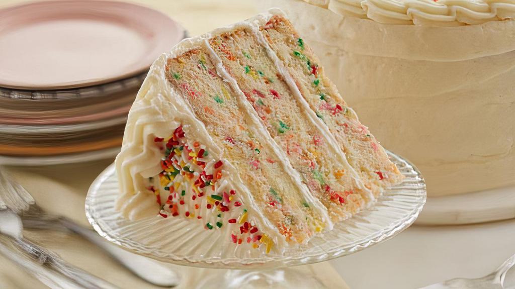 Birthday Cake Slice · Multicolored sprinkles are baked into this cake and then added on top. It's fun. It's festive. It's your birthday cake.