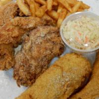 2 Piece Chicken Tenders & 2 Piece Perch Combo · SERVED WITH FRIES,BREAD,COLESLAW