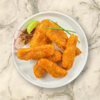 Buffalo Favorite Tenders · Chicken tenders breaded and fried until golden brown before being tossed in buffalo sauce.