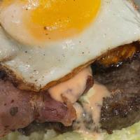 Campesina Burger · traditional Colombian burger with addition of fried egg and ripe banana