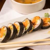 Fuji Roll (6) · Fried salmon, crab, avocado, cream cheese, with spicy & sweet sauce.