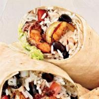 Shrimp Burrito  · Made with lettuce, rice, beans, pico de gallo, sour cream, and cheese wrapped in a white flo...