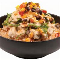 Baja Bowls · Grilled chicken ,romaine lettuce,Seasoned rice, Blackbean corn salsa, with cheddar cheese & ...