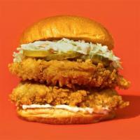 Double Stack · Two pieces of our signature fried chicken served on a toasted bun and topped with coleslaw, ...