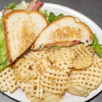 Broadway Club · Grilled marinated chicken breast, ham, bacon, swiss and provolone cheeses, avocado spread, l...