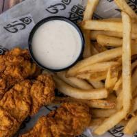 Kid Hand Battered Chicken Tenders · Fresh, Never Frozen, Hand Battered Tenders Served with Ranch Dipping Sauce and a Choice of O...