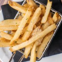 Truffle Fries · Ford’s Signature Fries Tossed in White Truffle Oil,
Dusted with a Romano and Parsley Blend.