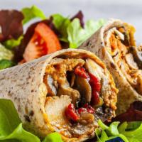 Portobello Mushroom Wrap · Marinated mushrooms with a fragrant spice-laden olive oil then wrapped  in a warm pita, pile...