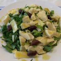 Artichoke Salad · Arugula, Romaine, Artichoke Hearts, Kalamata Olives, Shaved Parmesan, White Balsamic Vinaigr...