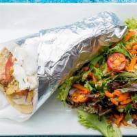 Chicken Gyro Pita · Slow roasted chicken breast gyro in a pita with special Meraki sauce, lettuce, tomatoes and ...