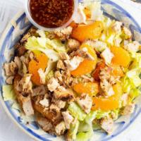 Oriental Chicken Salad · Grilled chicken breast, Romaine lettuce, mandarin oranges, sliced almonds, crispy wonton str...