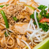 Pad Thai · One of our most popular dishes. Thin rice noodle sautéed with egg, bean sprouts, and your ch...