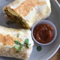 Geechee'Omi'S Spicy Breakfast Burritos    · Two  burritos  filled with sausage, scrambled eggs, cheese, our homemade spicy sauce, green ...