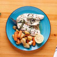 Branzino · Grilled branzino, served with roasted potatoes and
carrots.