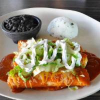 Enchiladas · Soft corn tortillas stuffed with your choice of meat, topped with red or green sauce, cheese...